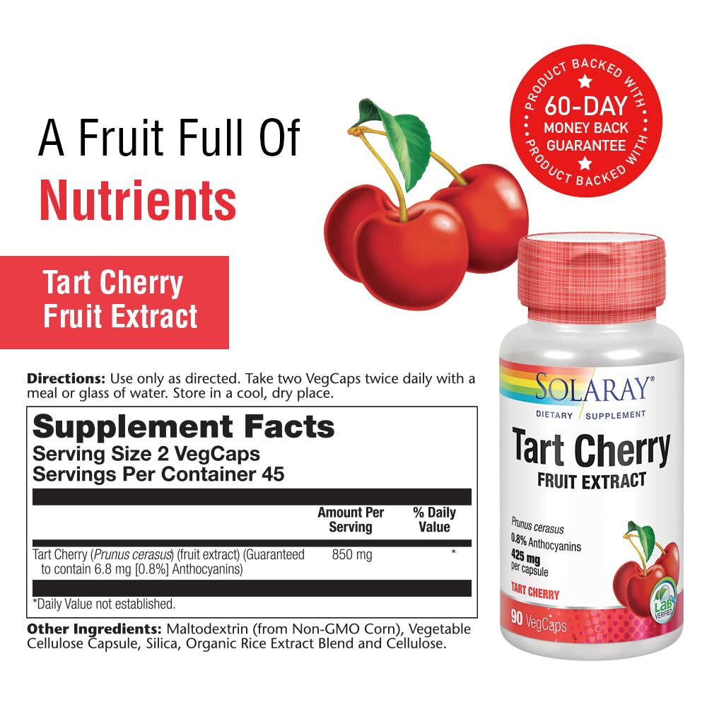 Solaray Tart Cherry Fruit Extract 850 mg - Tart Cherry Supplement with Antioxidants, Fruit Juice Extract with Flavonoids - 90 VegCaps SOLARAYAu supplements