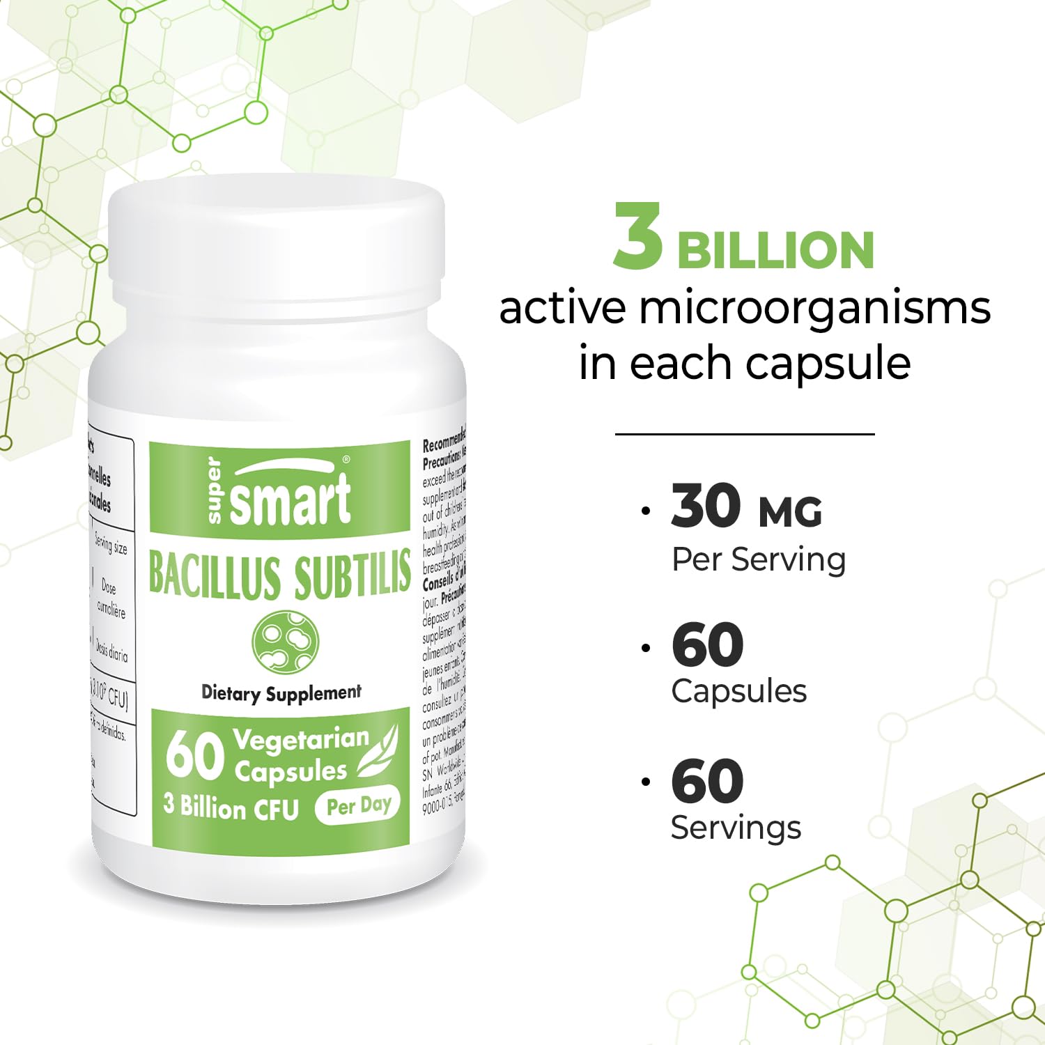 Supersmart - Bacillus Subtilis 3 Billion CFU per Day (High Potency) - Spore Probiotic SupersmartUS supplements