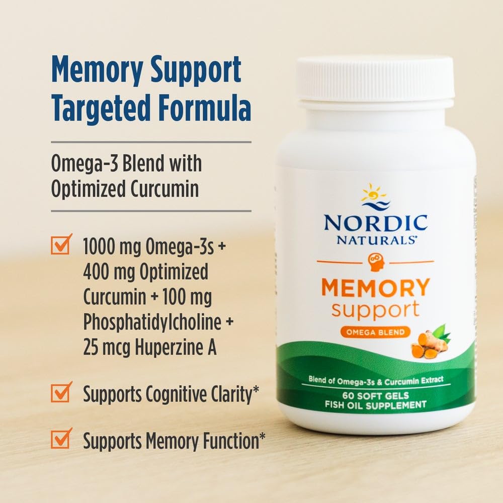 Nordic Naturals Memory Support with Curcumin - 60 Soft Gels - 1000 mg Omega-3 + 400 mg Optimized Curcumin - Memory, Cognition - Contains Phosphatidylcholine & Huperzine A - Non-GMO - 30 Servings Nordic NaturalsAu supplements