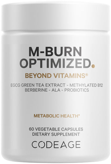 Codeage M-Burn Optimized Supplement - Decaffeinated Green Tea Std. to 50% EGCG, Berberine, Akkermansia, Vitamin B12 - Probiotics - Vitamins - 60 Capsules CodeageAu supplements