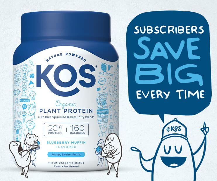 KOS Plant Based Protein Powder, Blueberry Muffin - Organic Pea Protein Superfood KOSUS supplements