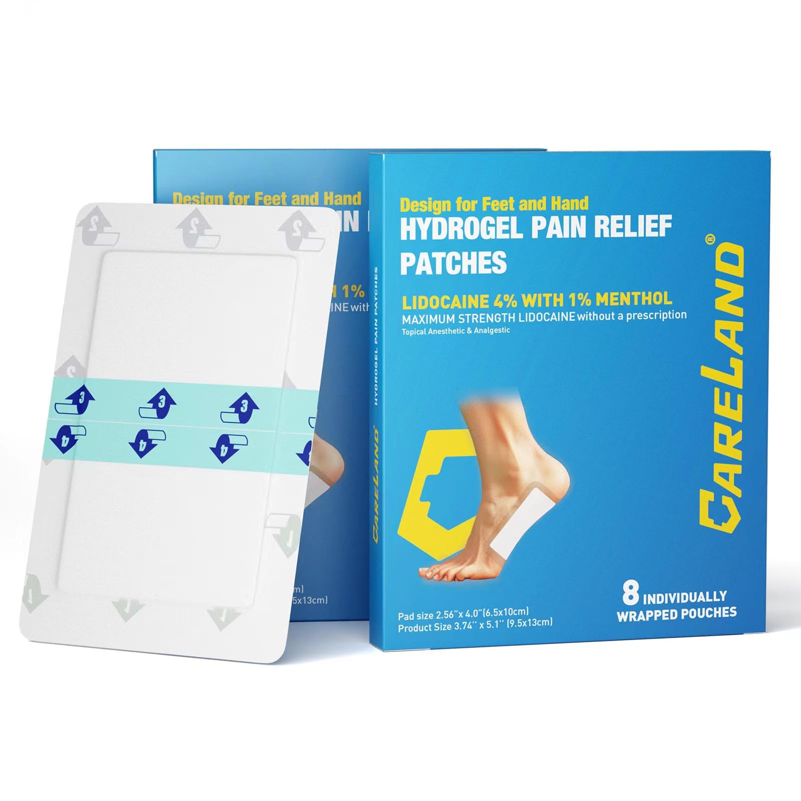 CARELAND Plantar Fasciitis Lidocaine Pain Patches with Hydrogel Technology- Waterproof with Sticky Border, 12 Hour Pain Relief - Contours to Your Foot - 16 Ct CARELANDAu supplements