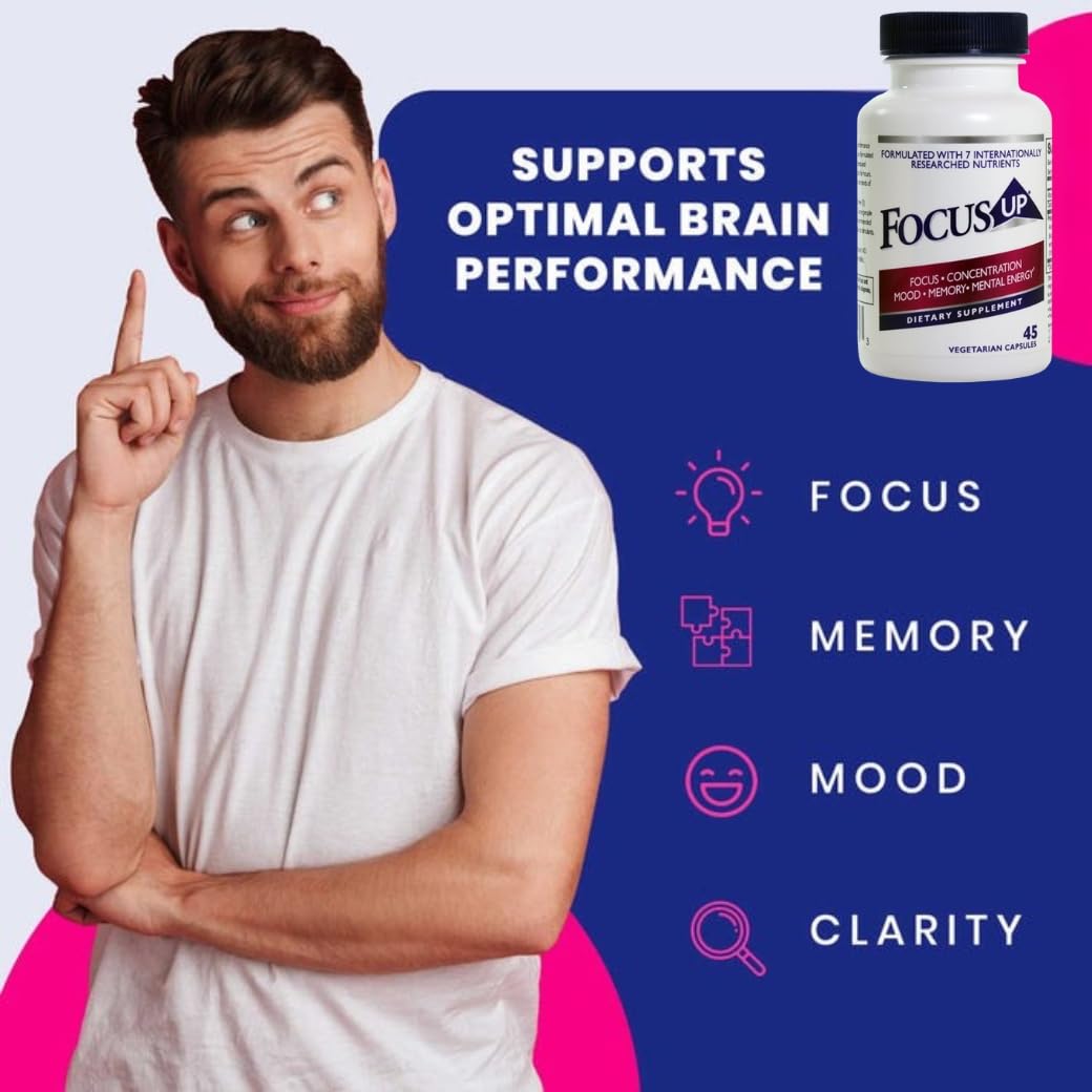 FocusUP Brain & Energy Support Supplement – Natural Nootropic Capsules with Acetyl L-Carnitine, Rhodiola, DMAE & Huperzine-A | Supports Focus, Memory, Mood & Mental Clarity | 45 Sugar-Free Capsules XoomaAu supplements