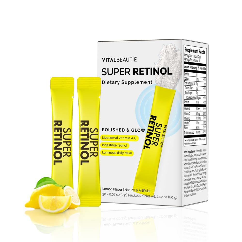VITALBEAUTIE Super Retinol - Ingestible Liposomal Retinol & Vitamin C 1000mg Powder - Vegan K-Beauty Skin Supplement for Radiant Glass Skin & Tone, Dark Spot Care, 30 Packets VITALBEAUTIEAu supplements