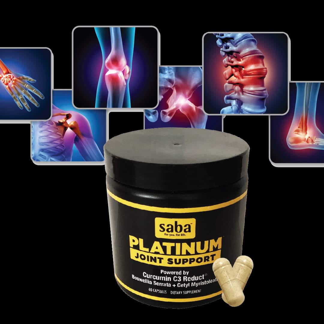 Saba Platinum Joint Support – High Absorption Curcumin C3 Reduct & Boswellia – Fast Acting Turmeric Supplement for Joint Pain Relief, Mobility & Healthy Inflammation Response – 60 Vegan Capsules SabaAu supplements