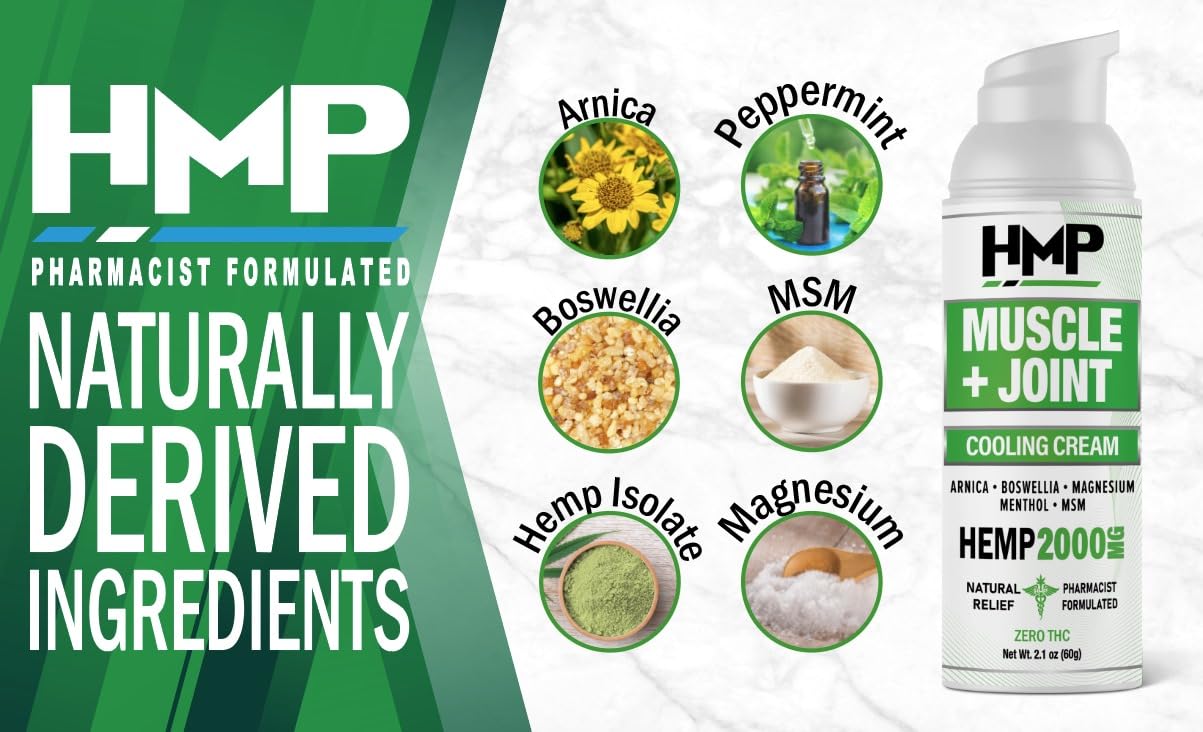 HMP BRANDS Hemp Cream Muscle & Joint Support 2000MG Hemp Discomfort Relief Formula w Menthol Ideal for Knee Muscle Joint Back Shoulder Elbow Maximum Joint Support, Natural Formula Made in USA (3 Pack) HMP BRANDSAu supplements