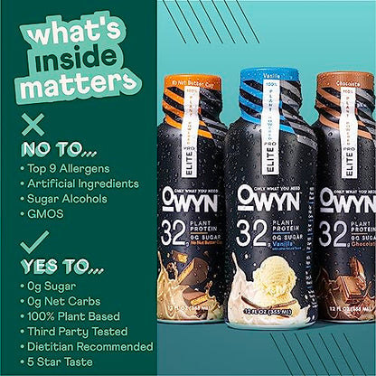 Pro Elite Vegan Plant-Based High Protein Keto Shake, No Nut Butter Cup, Zero Sugar OWYN Only What You NeedUS supplements
