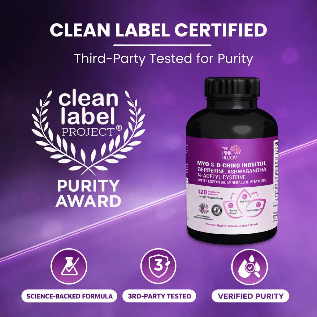 The Pink Bloom Myo & D-Chiro Inositol 40:1 Ratio – 120 Capsules | Myo Inositol Supplement for Women with Vitamin D, Ashwagandha, Folate & Zinc | Supplement for Hormone Balance & Ovarian Health The Pink BloomAu supplements