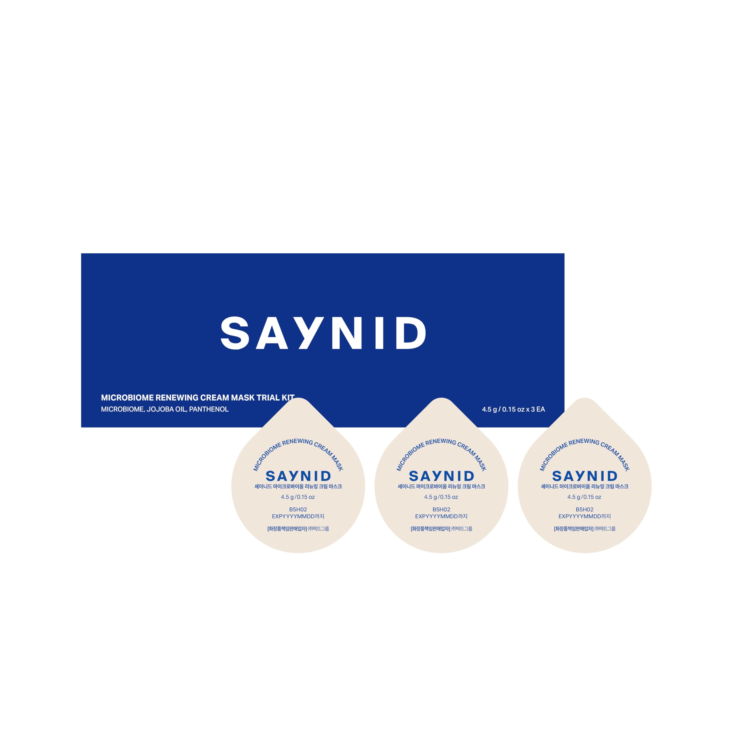 SAYNID MICROBIOME RENEWING CREAM MASK TRIAL KIT, Wash-off Cream, Soft Exfoliating Face Scrub Dead Skin Cells | 4.5g/0.15oz (3EA) SAYNIDAu supplements