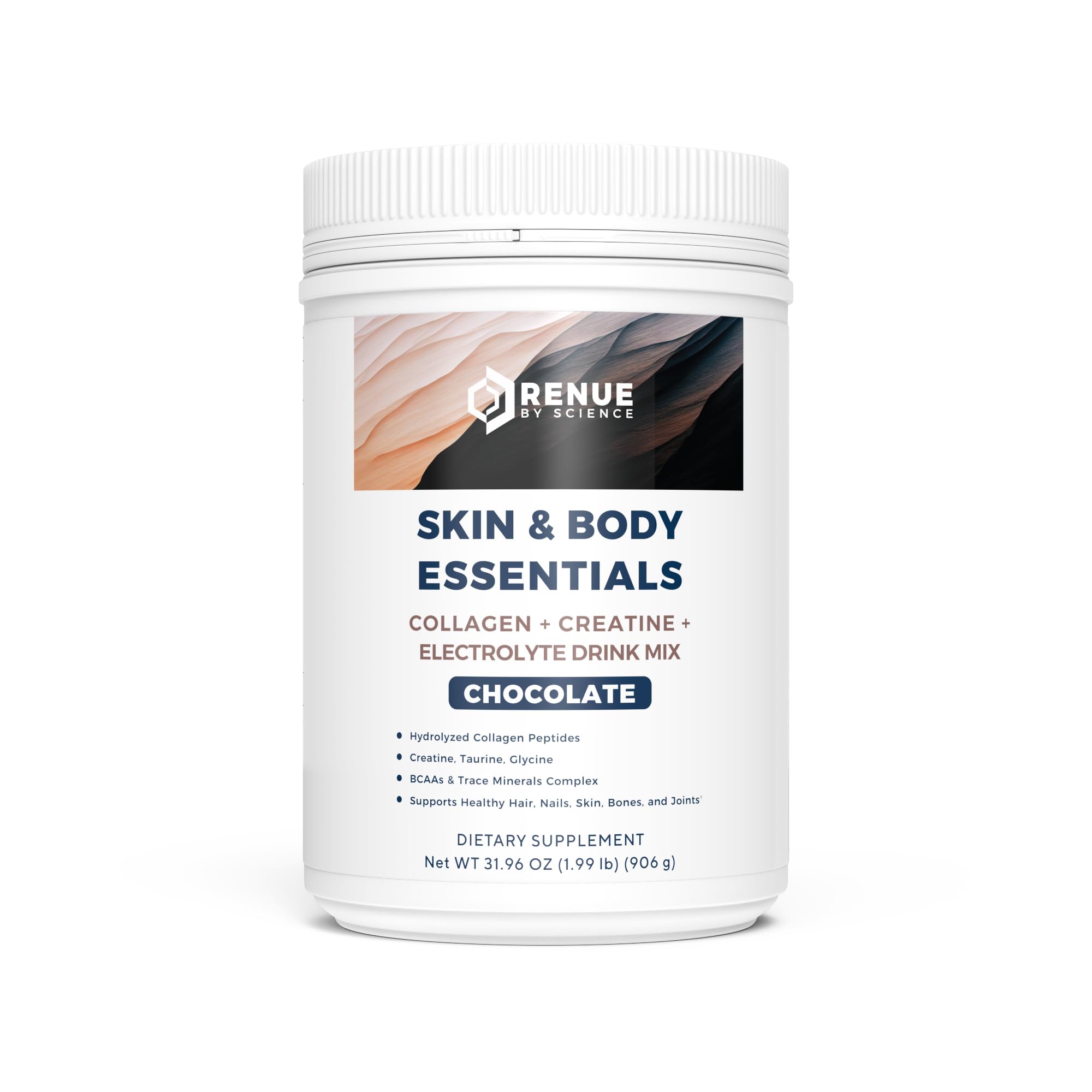 Renue By Science Skin & Body Essentials | Collagen Peptides Electrolytes Creatine & BCAA Powder | Collagen (12g) Creatine Monohydrate (4g) per Serving with Taurine & Glycine | Made in USA - Chocolate Renue By ScienceUS supplements