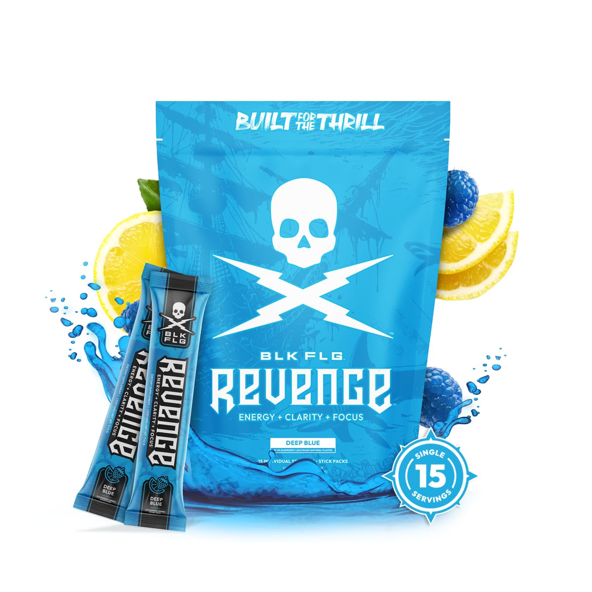 REVENGE BLK FLG Energy Drink Mix – Healthy Coffee Alternative with Natural Caffeine & Nootropics – Focus & Clean Energy Supplement – Sugar Free – 15 On-The-Go Stick Packs REVENGEAu supplements