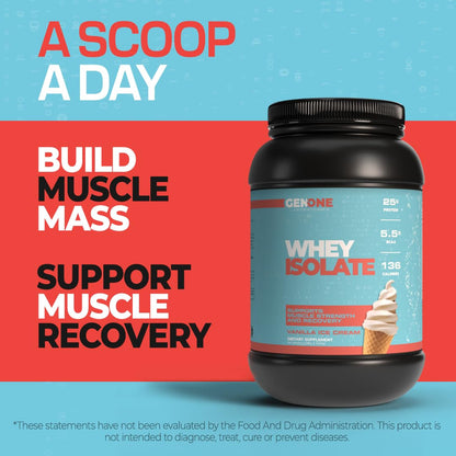 GenOne Whey Protein Powder Isolate, 25g Protein and 5.5g BCAAs per Serving, Vanilla Ice GENONE LABORATORIESUS supplements