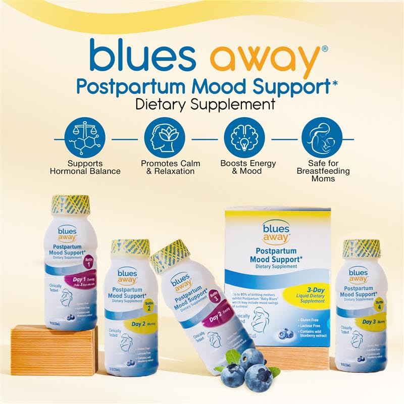 Blues Away Postpartum Mood Support Drink - Breastfeeding Friendly Postnatal Hormone Balance for Women - 3-Day Liquid Dietary Stress Support Shake [4 Bottles] Blues AwayAu supplements