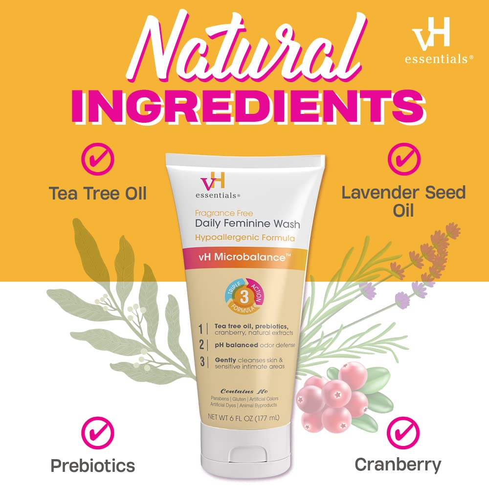 vH essentials Daily Feminine Wash - Fragrance Free, Hypoallergenic with Tea Tree Oil vH essentialsAu supplements