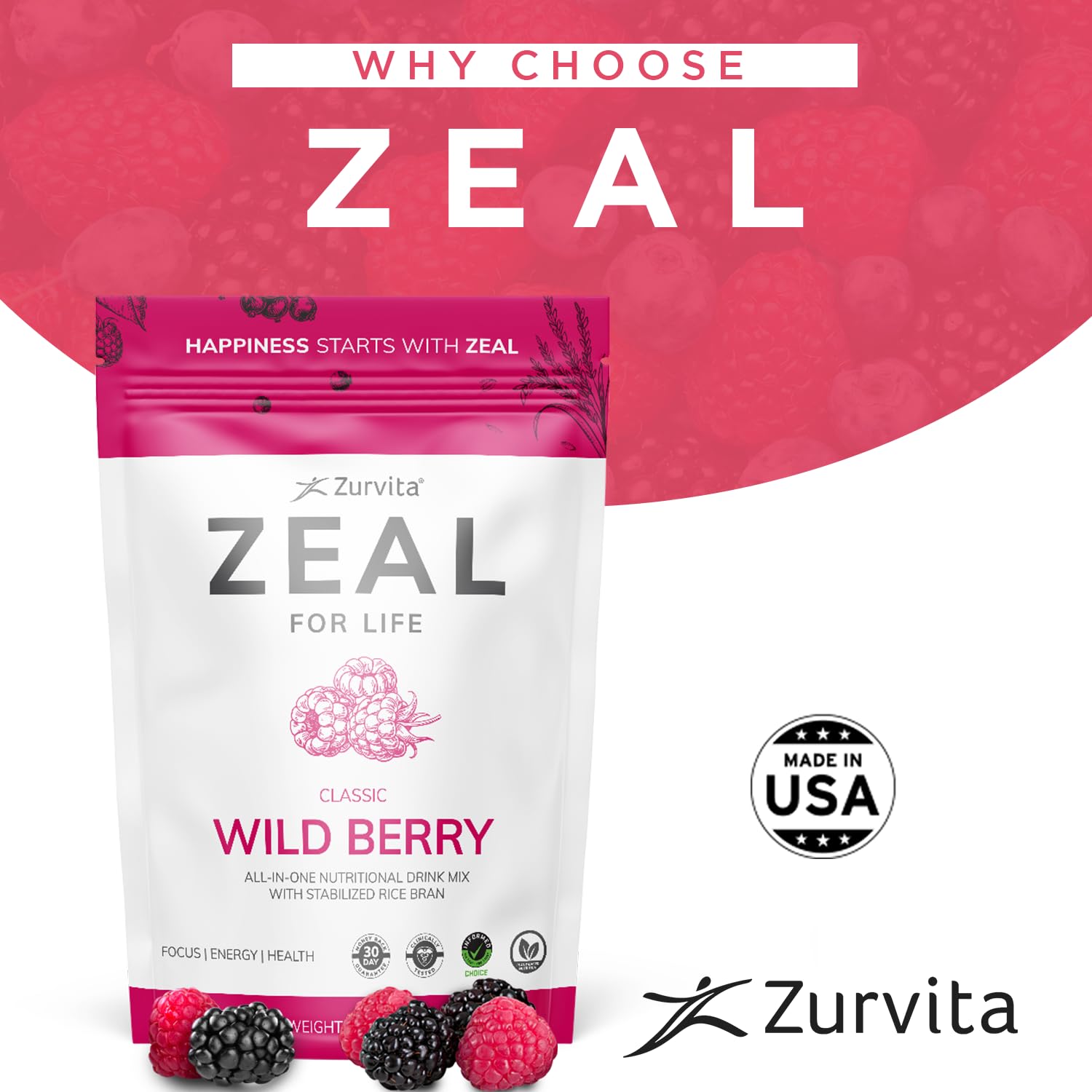 Zurvita - Zeal for Life 30-Day Wellness Bag - Wild Berry (Classic) - Nutritional Supplement for Vitality, Immunity, and Wellness - 420 Grams ZurvitaAu supplements