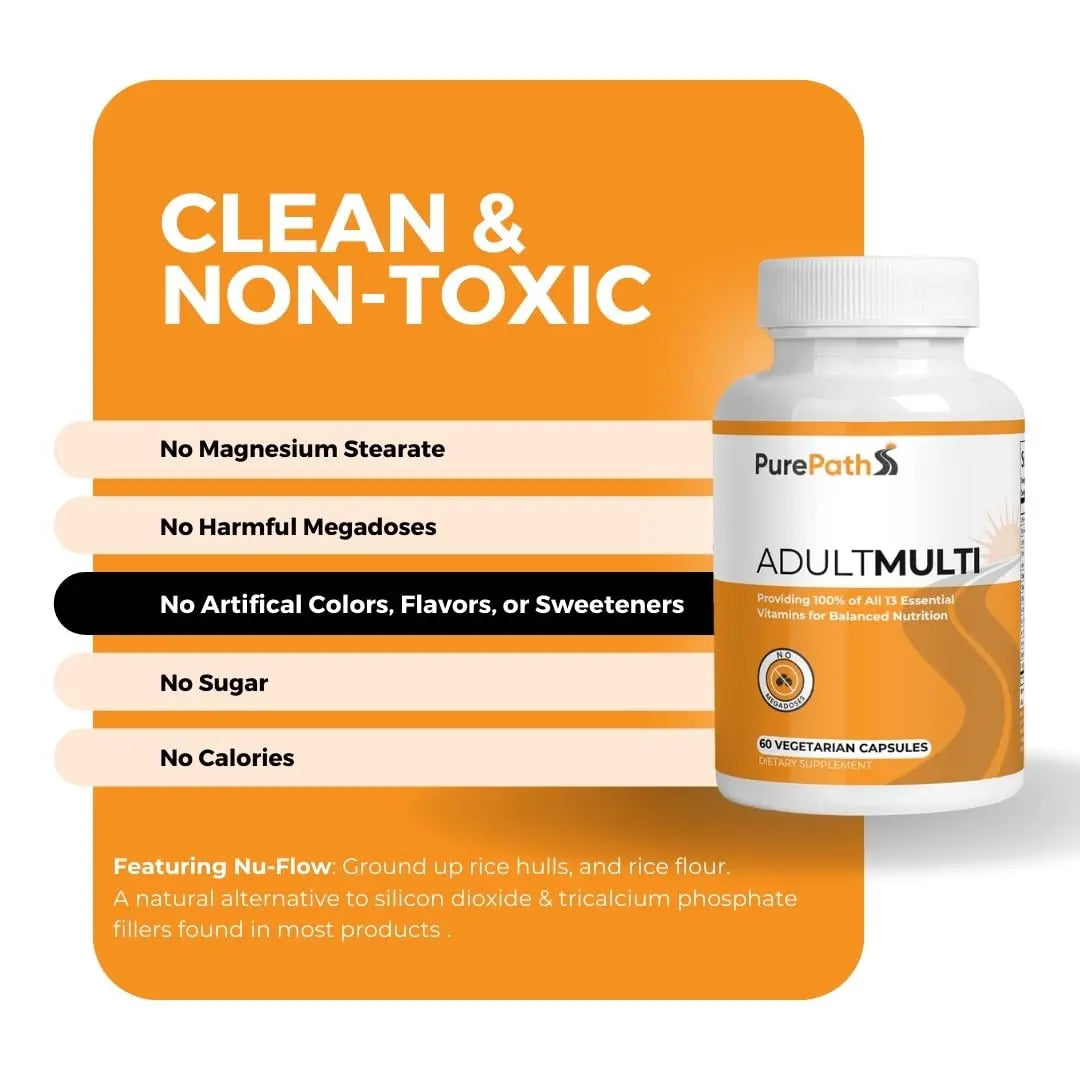 PurePath Non-Toxic Adult Multivitamin - 13 Vitamins - 100% RDA - No Harmful Megadoses - with B6 & B12 PurePathAu supplements