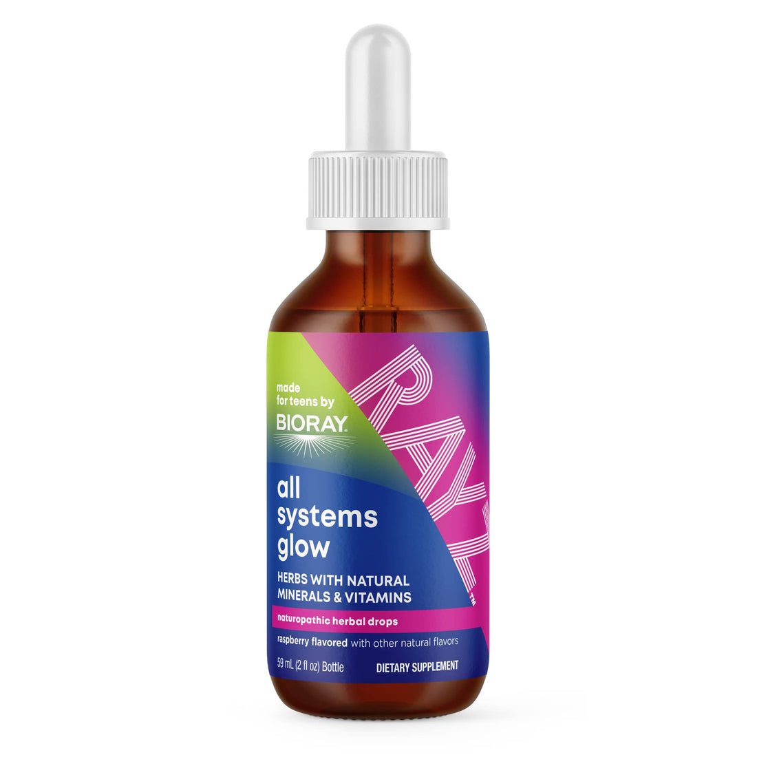 BIORAY RAYZ All Systems Glow, Raspberry Flavor - 2 fl oz - Convenient Source of Vitamins & Minerals for Teens 12-18 Years Old BIORAYAu supplements