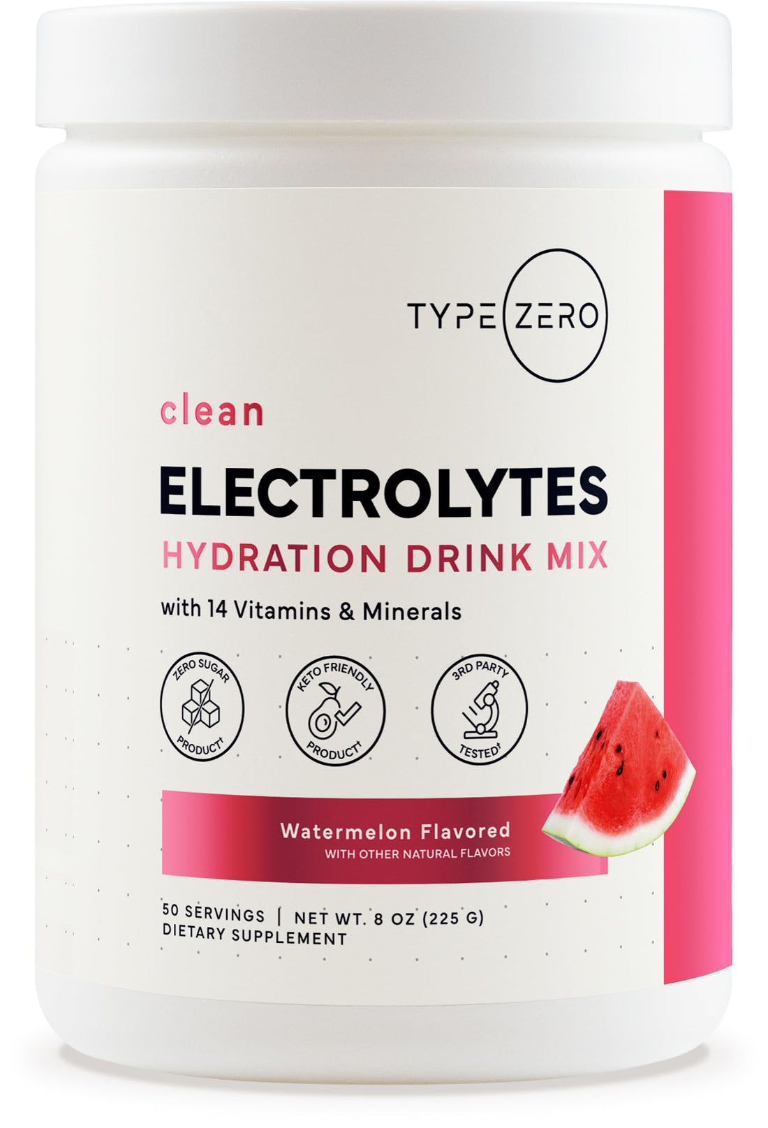 Type Zero Clean Electrolytes Hydration Powder Drink Mix + 14 Essential Vitamins & Minerals - Sugar Free, Zero Artificial Ingredients - Watermelon Flavor, 50 Servings Type ZeroUS supplements