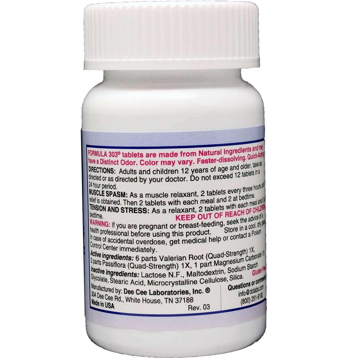 Dee CEE Labs Formula 303 Maximum Strength Tablets, 45 Tablets; All-Natural containing Dee Cee LaboratoriesAu supplements
