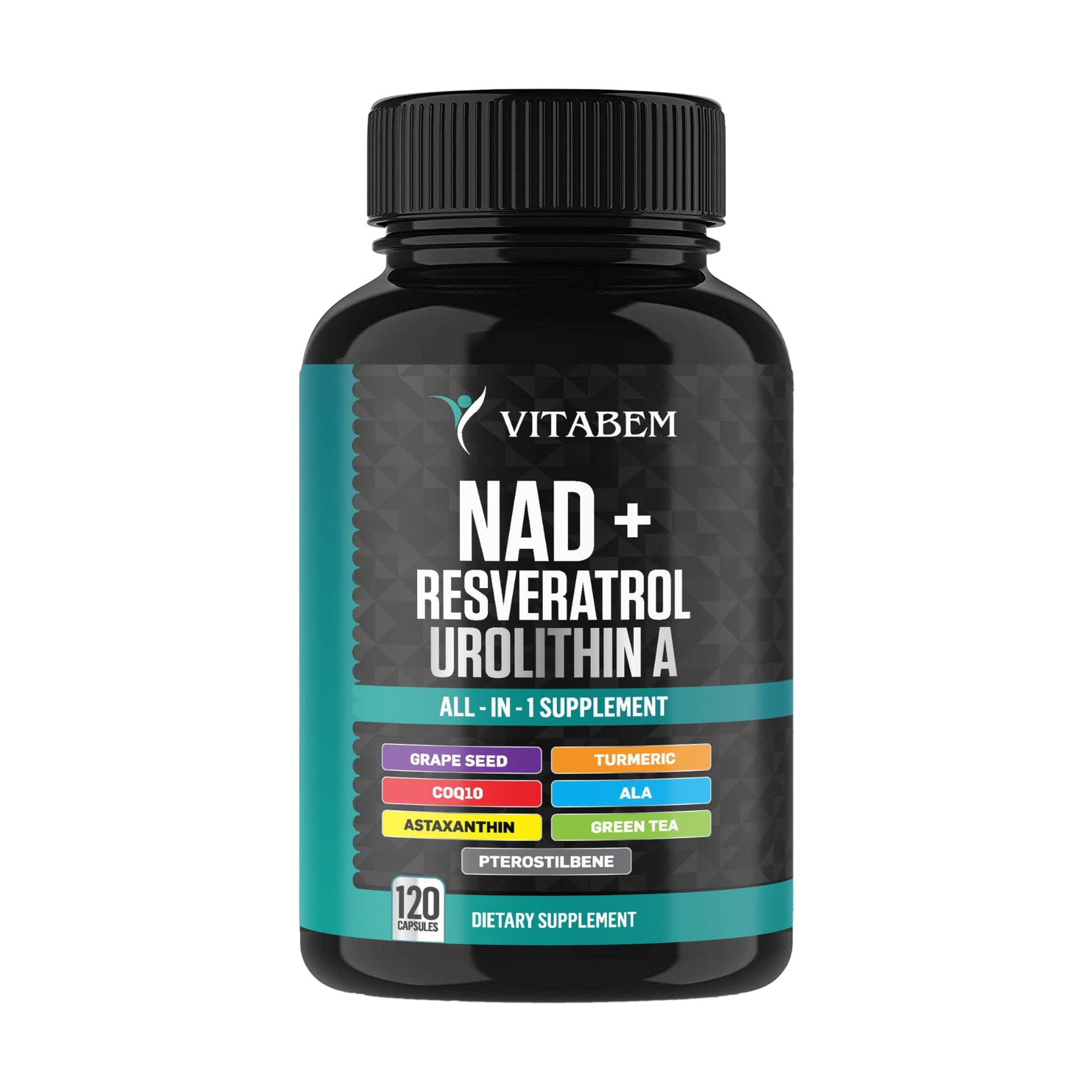 NAD+ Supplement Complex – NAD Supplement+ 300 mg with Astaxanthin, Urolithin A, Resveratrol, CoQ10 & Antioxidant Blend – Cellular Energy, Mitochondrial Support – 120 Count (Pack of 1) VitabemAu supplements