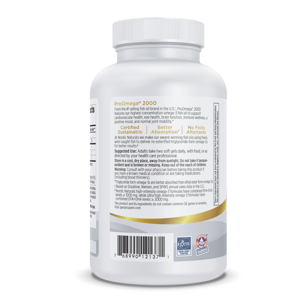 Nordic Naturals ProOmega 2000, Lemon Flavor - 120 Soft Gels - 2150 mg Omega-3 - Ultra High-Potency Fish Oil - EPA & DHA - Promotes Brain, Eye, Heart, & Immune Health - Non-GMO - 60 Servings Nordic NaturalsAu supplements