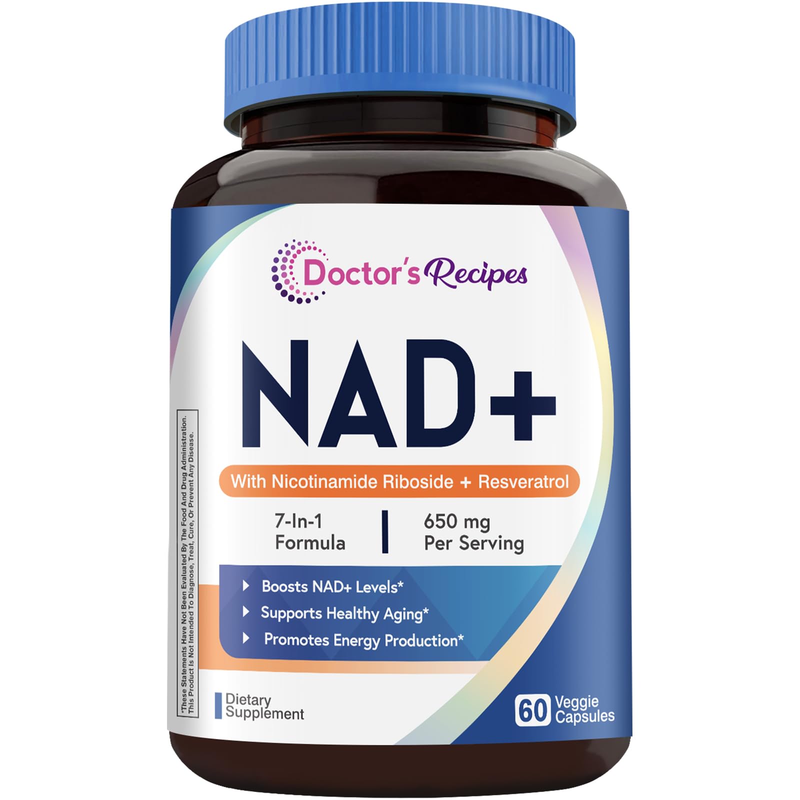 Doctor's Recipes NAD Supplement, Nicotinamide Riboside, Resveratrol, NMN Alternative for Anti-Aging, w/Magnesium Glycinate & L-Tryptophan, 650mg Per Serving, Energy & Mood Boost, 60 Vegan Capsules Doctor's RecipesAu supplements