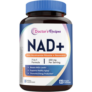 Doctor's Recipes NAD Supplement, Nicotinamide Riboside, Resveratrol, NMN Alternative for Anti-Aging, w/Magnesium Glycinate & L-Tryptophan, 650mg Per Serving, Energy & Mood Boost, 60 Vegan Capsules Doctor's RecipesAu supplements