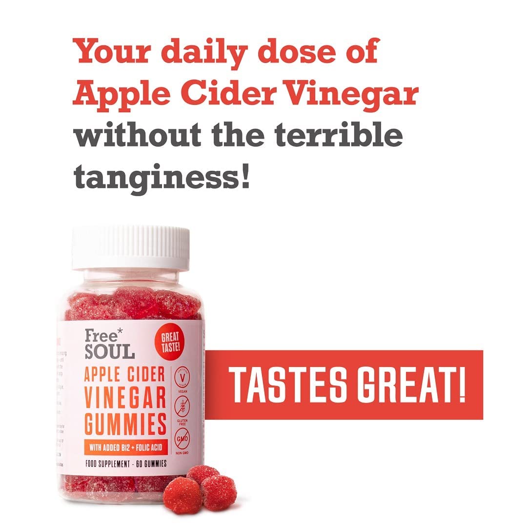 Apple Cider Vinegar Gummies with The Mother 1000mg Enhanced with Vitamin B12 & Folic Free SoulUS supplements