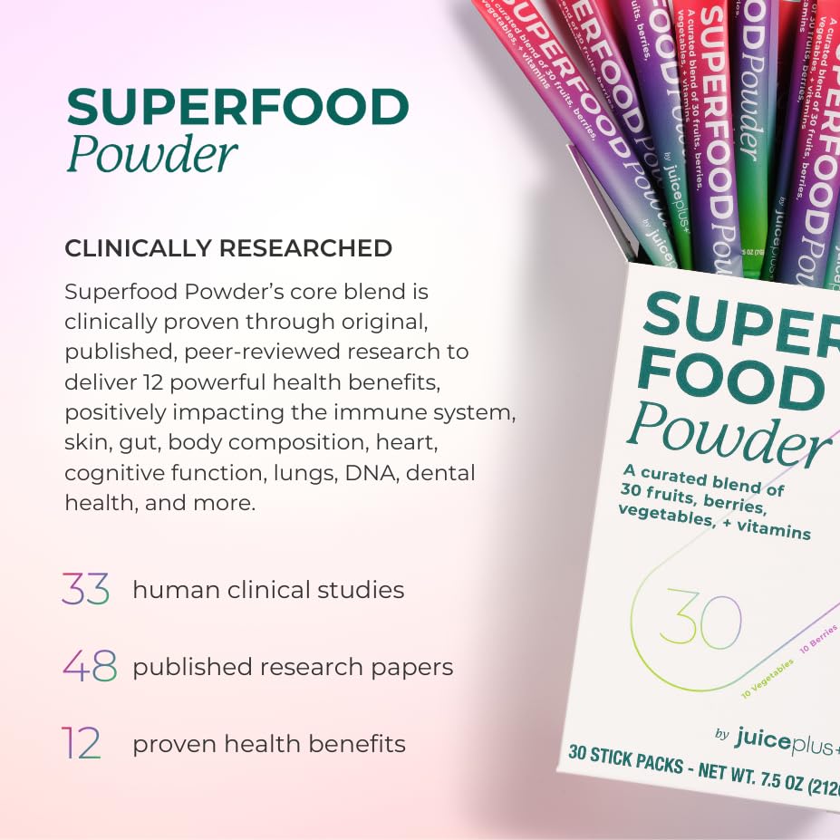 Juice Plus+ - Superfood Powder - Drink with 30 Fruits Berries Veggies Plant Vitamins for Refreshing Immune Wellness Boost - 30 Stick Packs Juice Plus+Au supplements