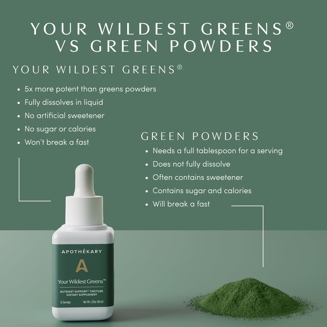 Apothékary Your Wildest Greens Herbal Liquid Drops, All-in-One Daily Superfood Supplement, Vitamin & Mineral Support, 5X Potency of Greens Powders, Sugar Free, Calorie Free, (15 Servings) 1.22oz ApothékaryAu supplements