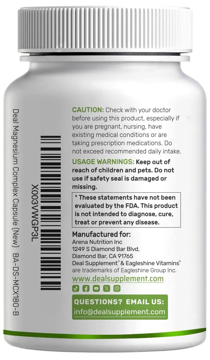 Magnesium Complex 500mg, 240 Veggie Capsules – 10-in-1 Glycinate, Citrate, Malate, Oxide, & More – 100% Chelated for Easy Absorption – Essential Mineral Supplement – Non-GMO DEAL SUPPLEMENTnz supplements