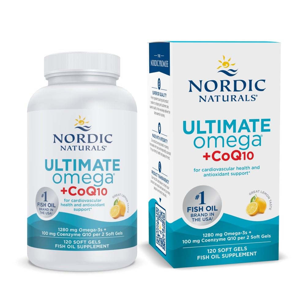 Nordic Naturals Ultimate Omega + CoQ10, Lemon - 120 Soft Gels - 1280 mg Omega-3 + 100 mg CoQ10 - Heart Health, Cellular Energy, Antioxidant Support - Non-GMO - 60 Servings Nordic NaturalsAu supplements