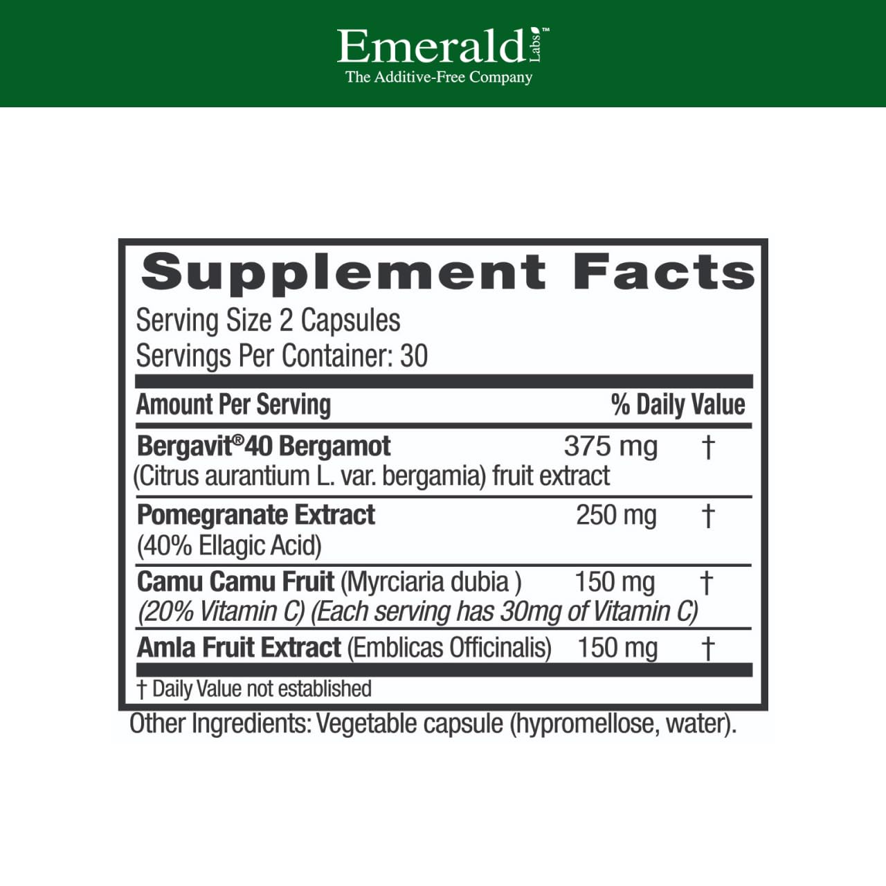 EMERALD LABS Bergamot+ - Supports Metabolism & Heart Health with Bergamot, Pomegranate, Amla & Camu Camu - Gluten-Free & Vegan - 60 Vegetable Capsules (30 Servings) EMERALD LABSAu supplements