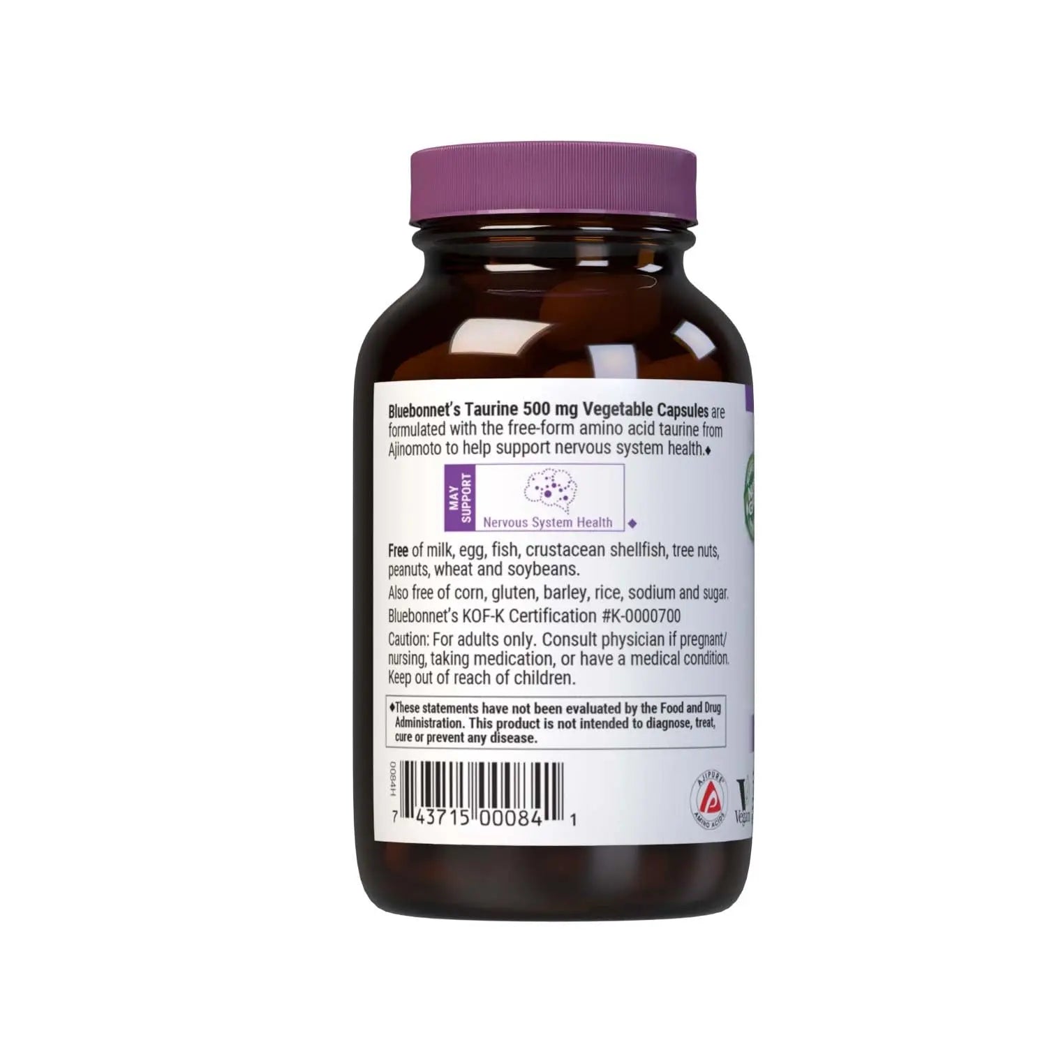 Bluebonnet Taurine 500 mg Vitamin Capsules, 50 Count BlueBonnetAu supplements
