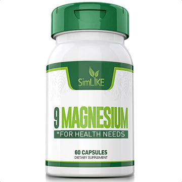 Magnesium Supplement with 9 Forms of High Absorption Magnesium Glycinate, L-threonate, Citrate, Malate and More for Muscle, Brain Support, Non-GMO, Gluten & Soy Free, 60 Capsules Simlikenz supplements