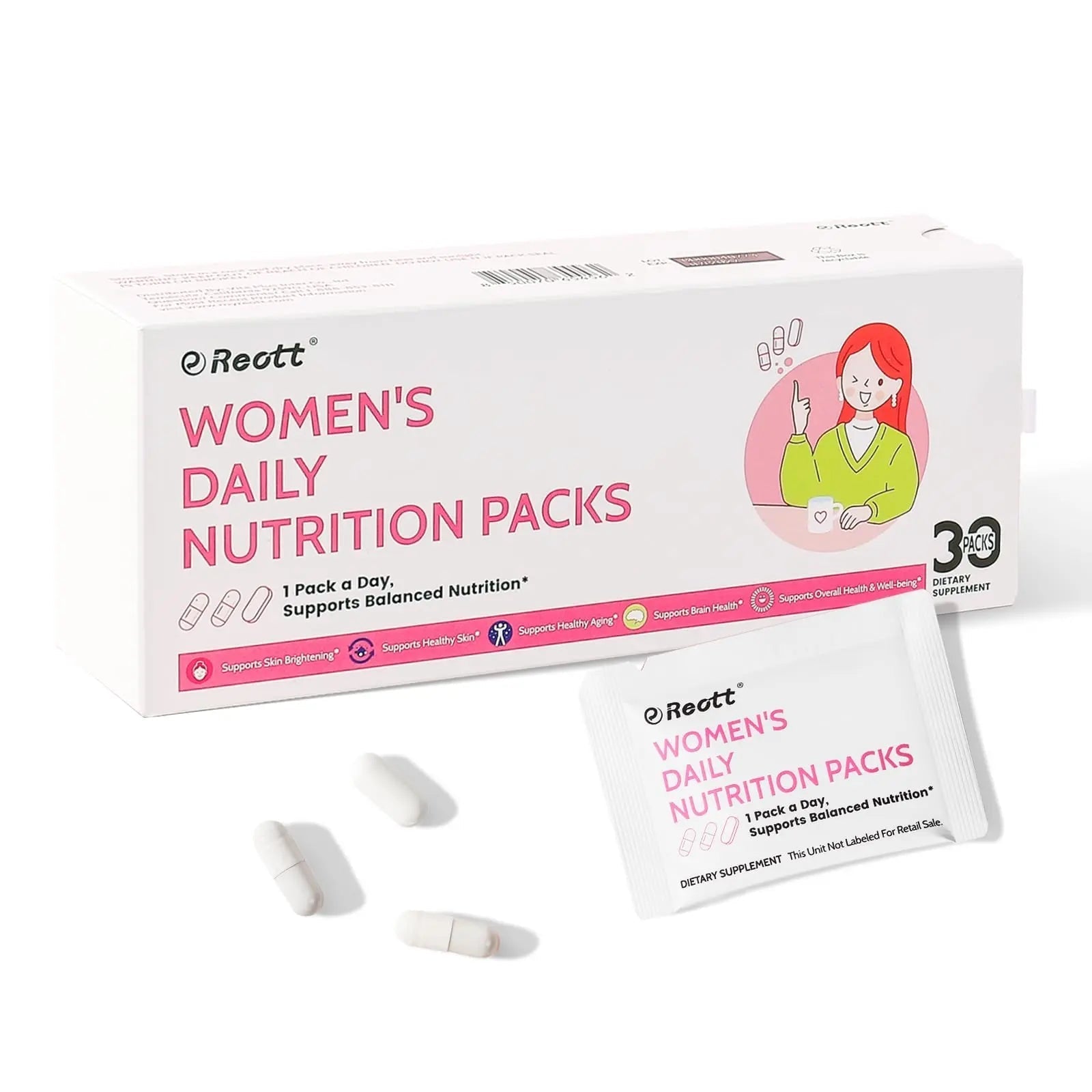 Women's Daily Vitamin Packs with Collagen Peptide, PQQ, 4-IN-1 Multivitamins For Women Health Supports Immune Health, Skin, Brain REOTTAu supplements