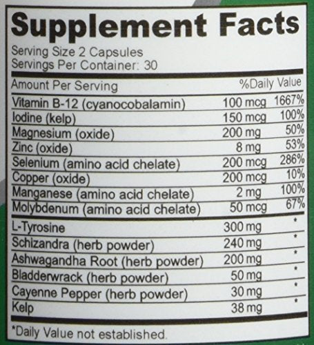 NusaPure Thyroid Support Supplement (Non-GMO) 120 caps, Ashwaganda, Iodine, Zinc, kelp, Vitamin B12, L-Tyrosine, Selenium, Copper NusaPureAu supplements