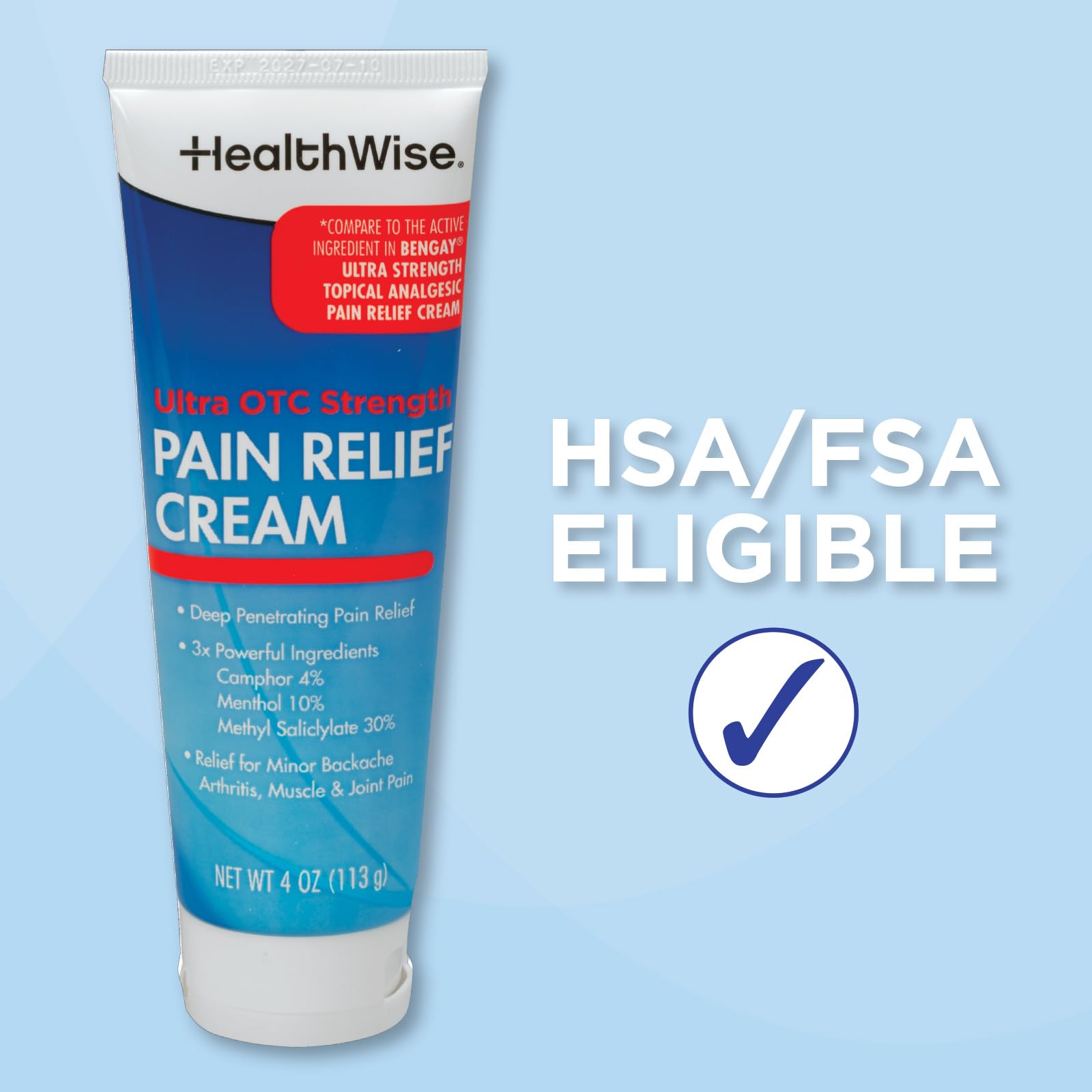 HealthWise Pain Relief Cream | Ultra OTC Strength | 4% Camphor + 10% Menthol + 30% Methly Saliclylate | Non-Greasy Formula | 4.0 Oz | Topical Analgesic HealthWiseAu supplements