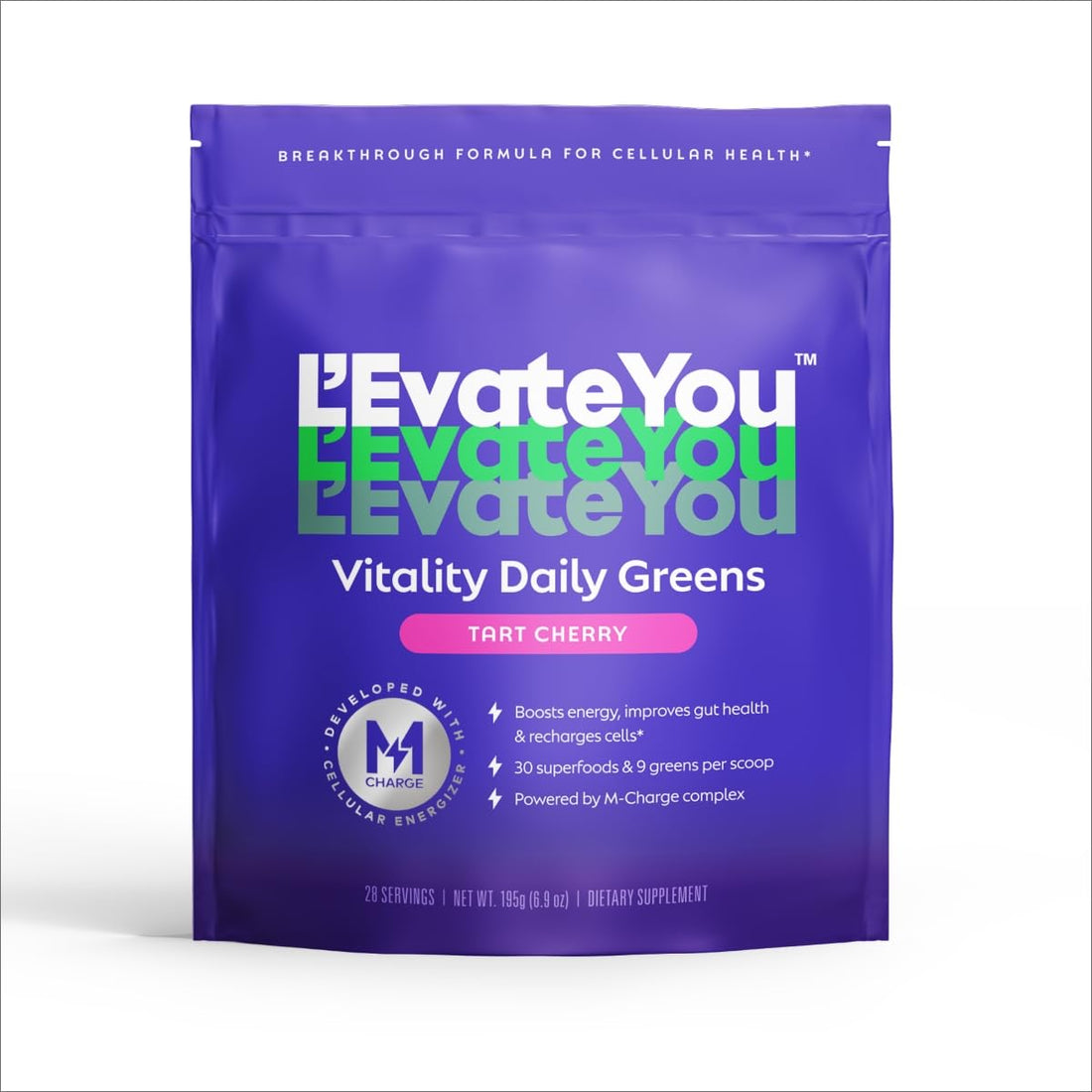 L'Evate You Vitality Daily Greens Powder (28 Servings) 30 Superfoods, 9 Greens - for a Cellular Energy Boost, Powered by M-Charge Complex for All Day Energy (Tart Cherry) Steve Harvey's L'Evate YouAu supplements