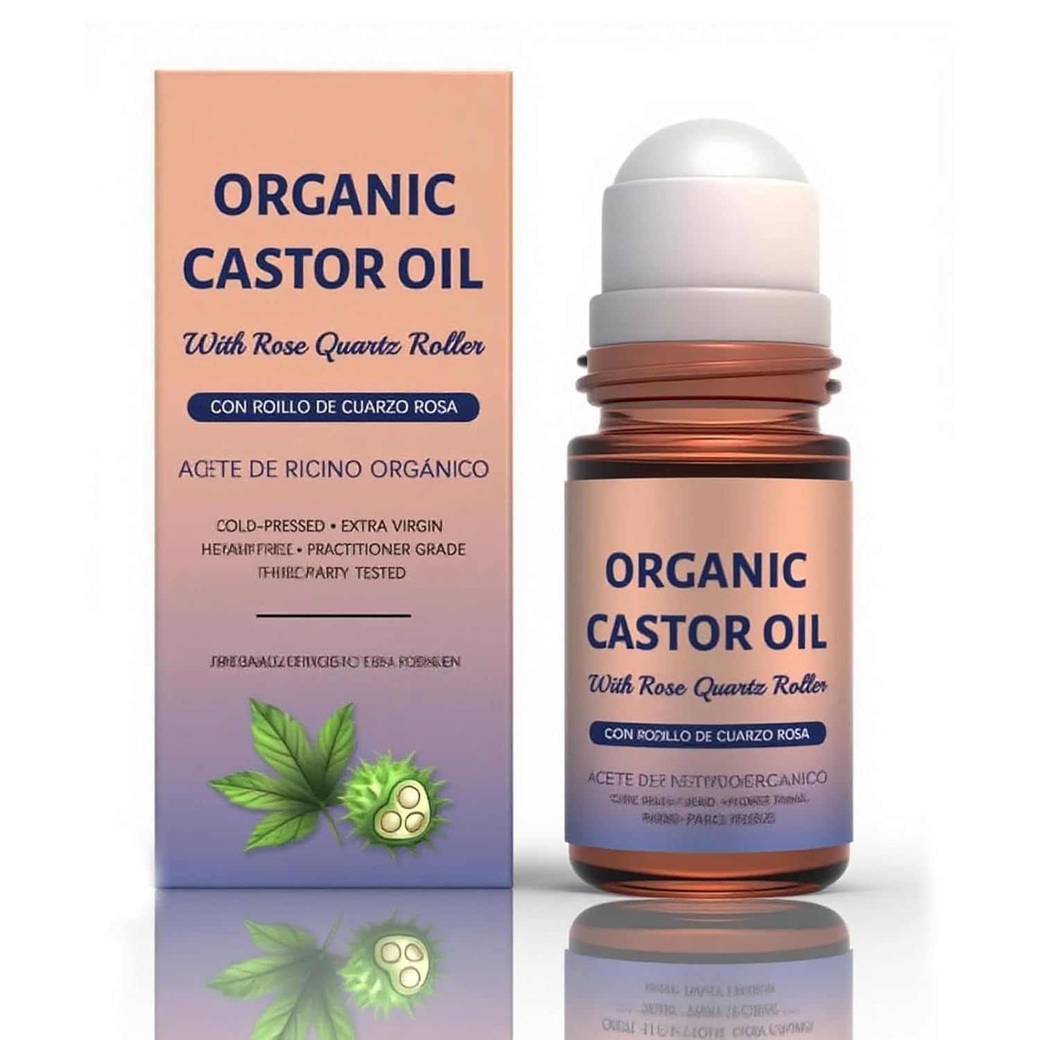 Organic Castor Oil with Rose Quartz Roller, Cold-Pressed Pure Organic Castor Oil Roller Ball for Hair Growth, Eyelashes, Eyebrows & Skin, 1.7 fl oz(1) Olavita SerumAu supplements