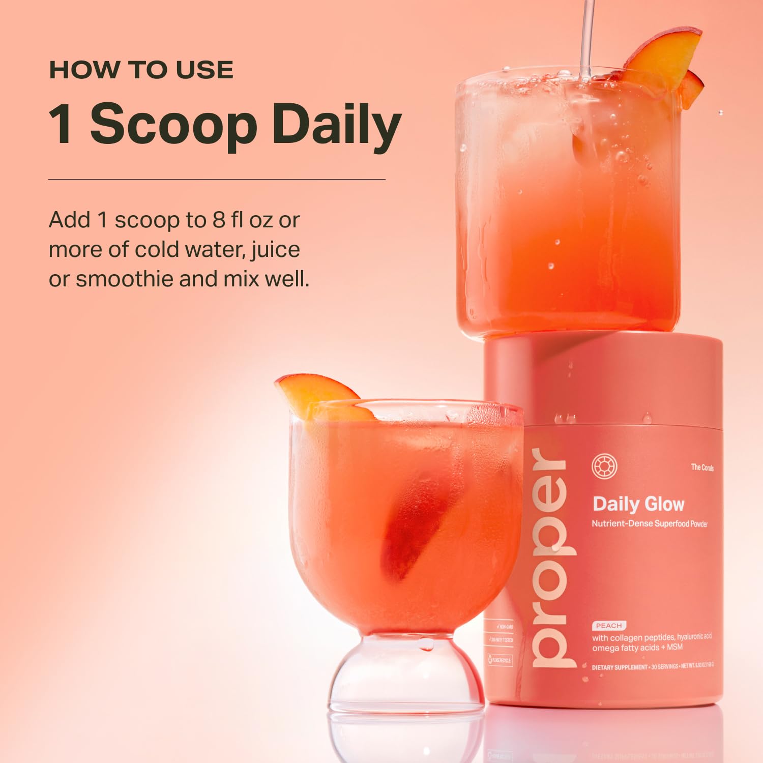Proper, The Corals Daily Glow Beauty Blend - Nutrient Dense Superfood Powder with Collagen Peptides, Hyaluronic Acid Powder, Vitamin C, and MSM. Hair, Skin, Nail Vitamin Supplement for Women & Men ProperAu supplements