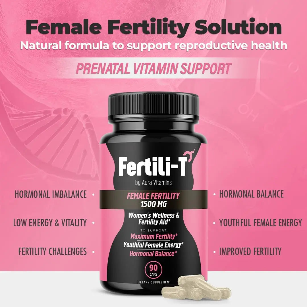 Fertili-t Female (90 Caps) Natural Fertility Support, Hormonal Balance & Prenatal Vitamins for Women, Conception Support, Natural Fertility Supplement with Aguaje & Red Maca (30-Day Supply) (1) AURA VITAMINSnz supplements
