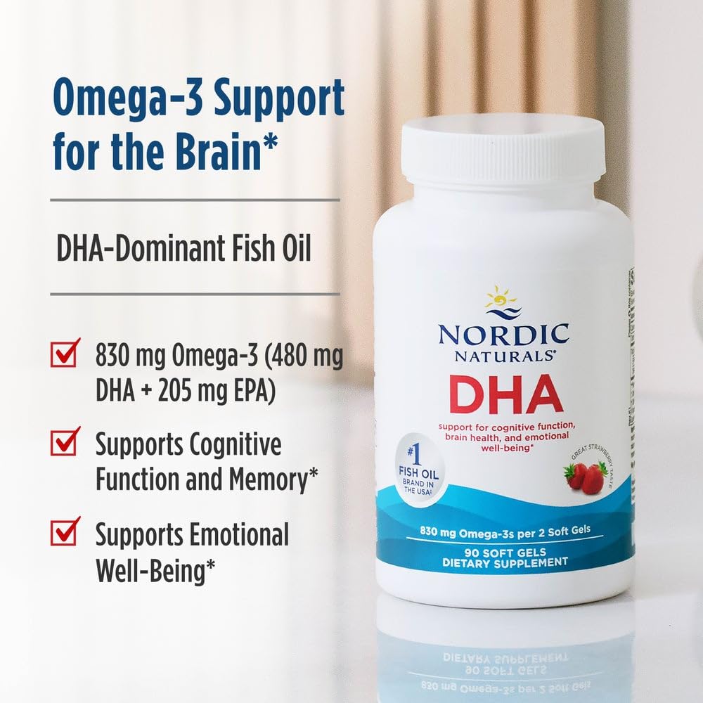 Nordic Naturals DHA, Strawberry - 90 Soft Gels - 830 mg Omega-3 - High-Intensity DHA Formula for Brain & Nervous System Support - Non-GMO - 45 Servings Nordic NaturalsAu supplements