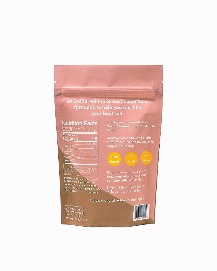 GOLDE - Superfood Latte Blend - Cacao Turmeric - Plant Based w/Turmeric, Cacao, & Coconut Milk Powder - Healthy Hot Cocoa - Coffee Replacement - Vegan, Keto, & Sugar-Free - 30 Servings GOLDEAu supplements