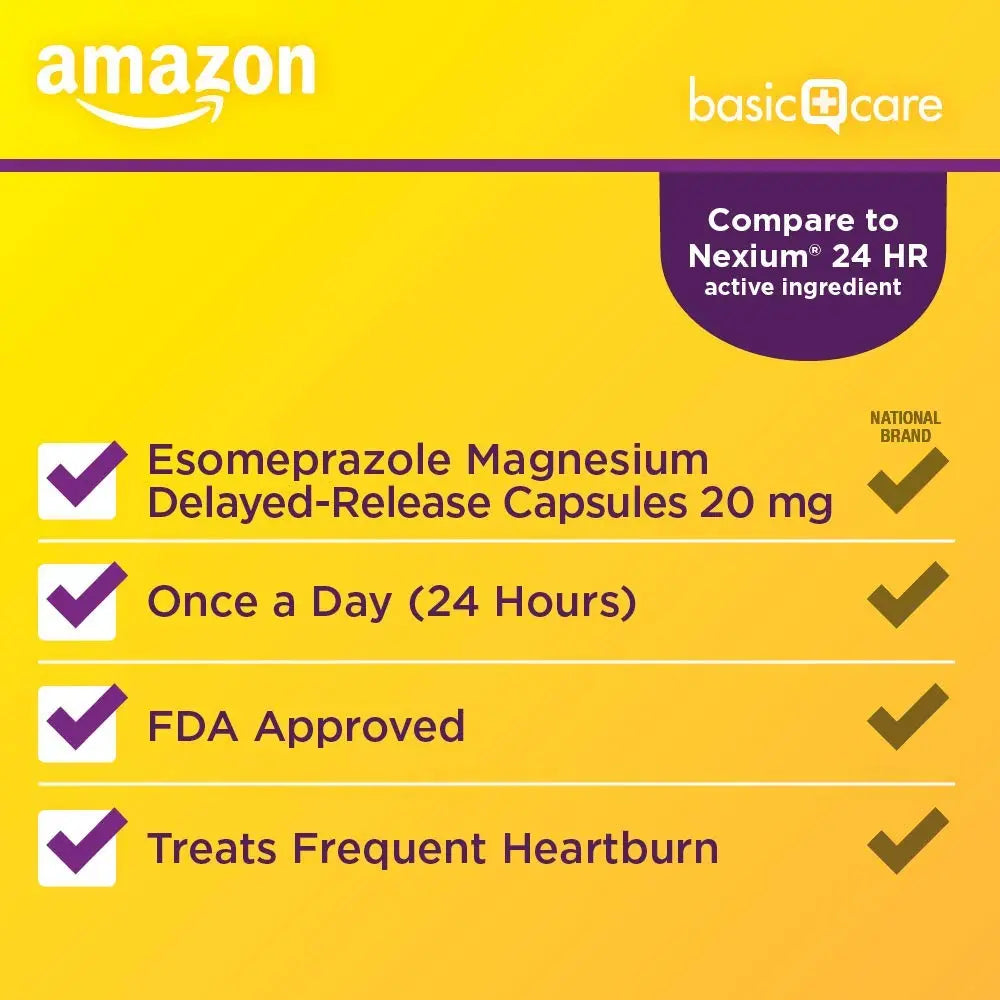 Amazon Basic Care Esomeprazole Magnesium Delayed Release Capsules, 20 mg, Acid Reducer, 42 Count Amazon Basic Carenz supplements