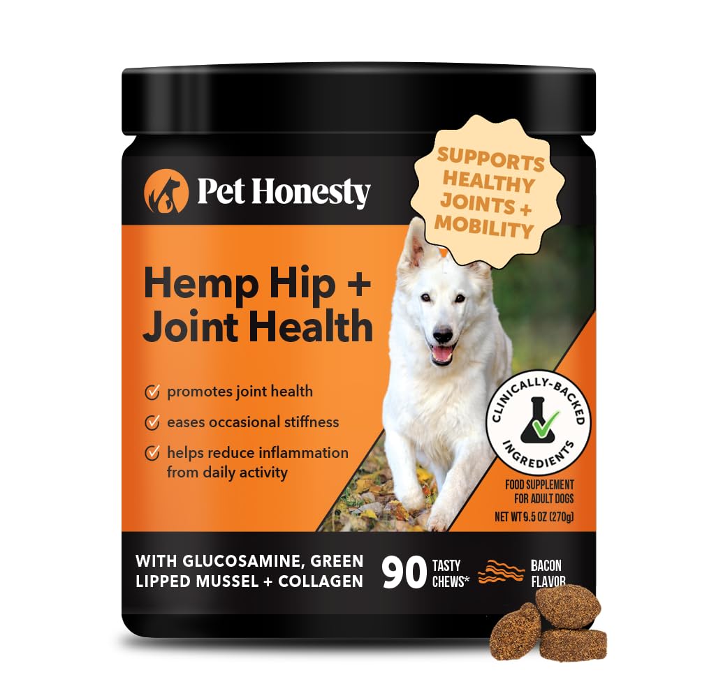 Hemp Hip & Joint Supplement for Dogs - Hemp Oil & Powder - Glucosamine Chondroitin for Dogs, Turmeric, MSM, Green-Lipped Mussel, Supports Mobility, May Reduce Discomfort (Bacon) Pet HonestyAu supplements