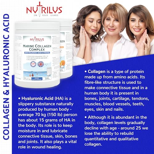 Hydrolysed Marine Collagen Powder 300g with Hyaluronic Acid and Vitamins - 29 Servings NutrilusAu supplements