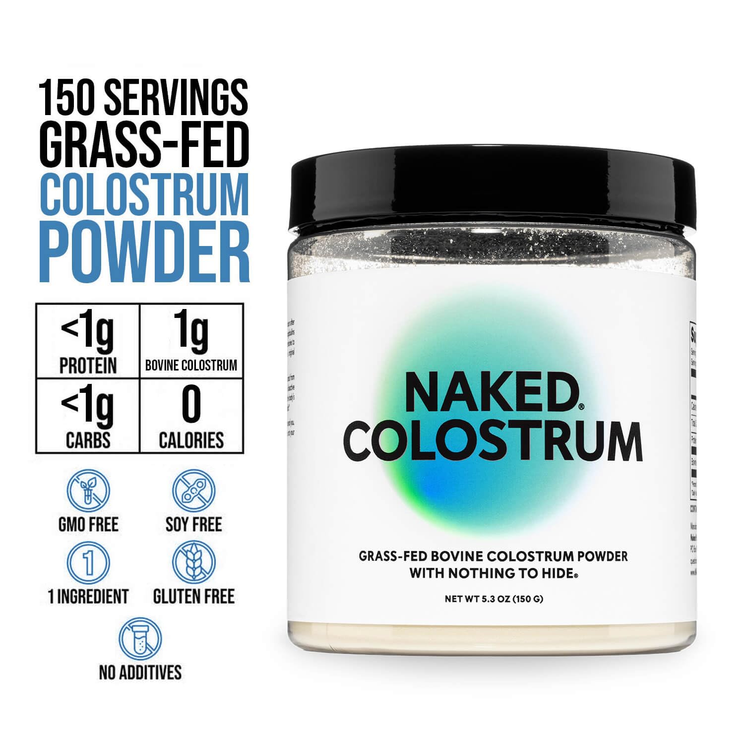 NAKED Colostrum Powder – 100% Grass-Fed Bovine Colostrum Supplement from US Farms | Tested at 20%+ IgG | Gut Health, Immunity, Recovery & Skin Support - 150 Servings NAKEDAu supplements