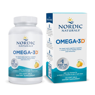 Nordic Naturals Omega-3D, Lemon Flavor - 120 Soft Gels - 690 mg Omega-3 + 1000 IU Vitamin D3 - Fish Oil - EPA & DHA - Immune Support, Brain & Heart Health, Healthy Bones - Non-GMO - 60 Servings Nordic NaturalsAu supplements