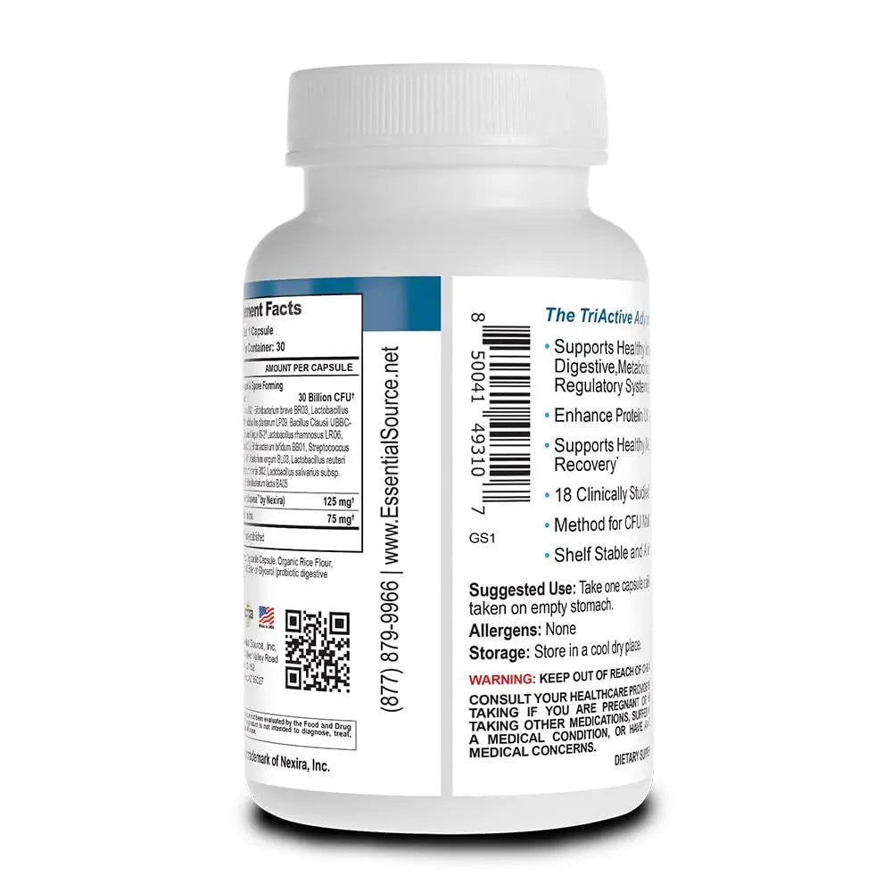 Essential Source TriActive Biotics for Men - Probiotic Capsules, 30 Billion CFU with Prebiotics & Blue Spirulina, Shelf Stable, Allergen Free, Digestive & Immune Support, 30 Count Essential Sourcenz supplements